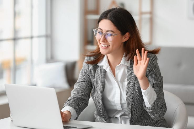 Woman taking a job interview online