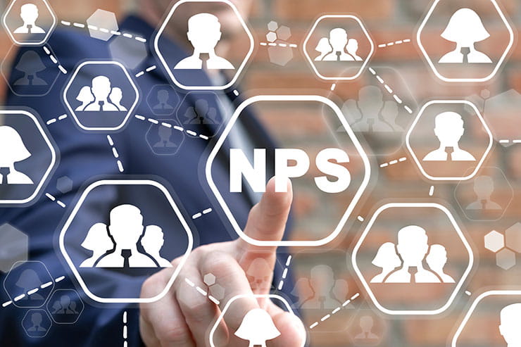 Business man pointing at NPS graphic