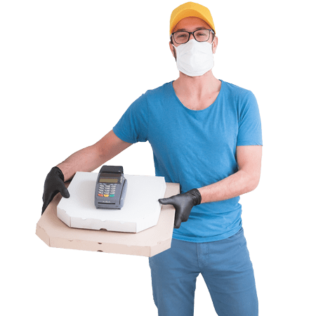 delivery worker in face mask and gloves